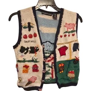 Vintage Eagle's Eye Novelty Knit Vest S/P - Country Fair Theme 3D Detail